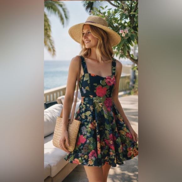 Sezane Dresses & Skirts - Sézane Salie Floral Print Fit & Flare Sundress in Navy Multicolor Size Us 8